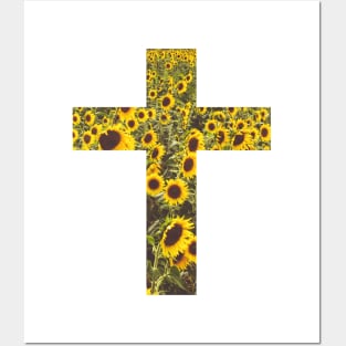 Sunflower Field Cross Posters and Art